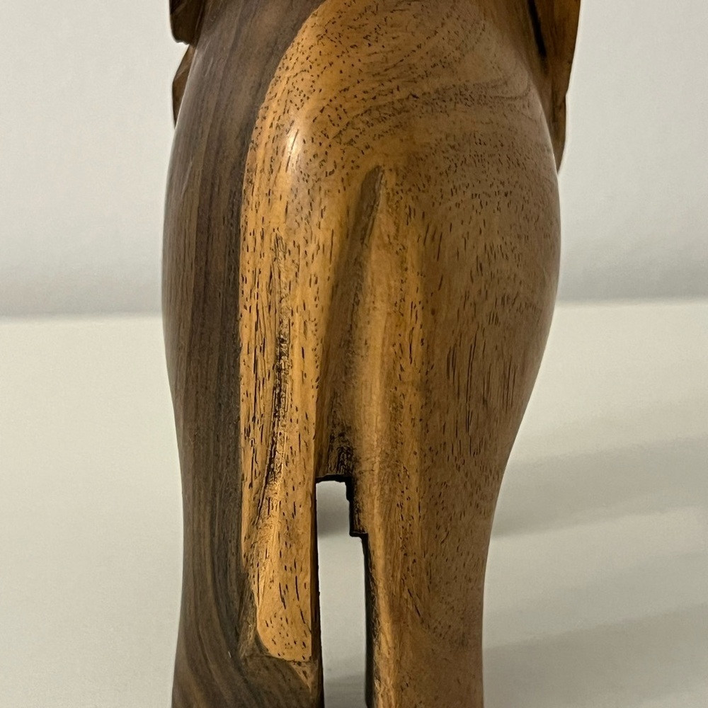 Vintage Hand Carved Wooden Elephant With Raised Trunk Good Luck Animal Figurine - Picture 4 of 10